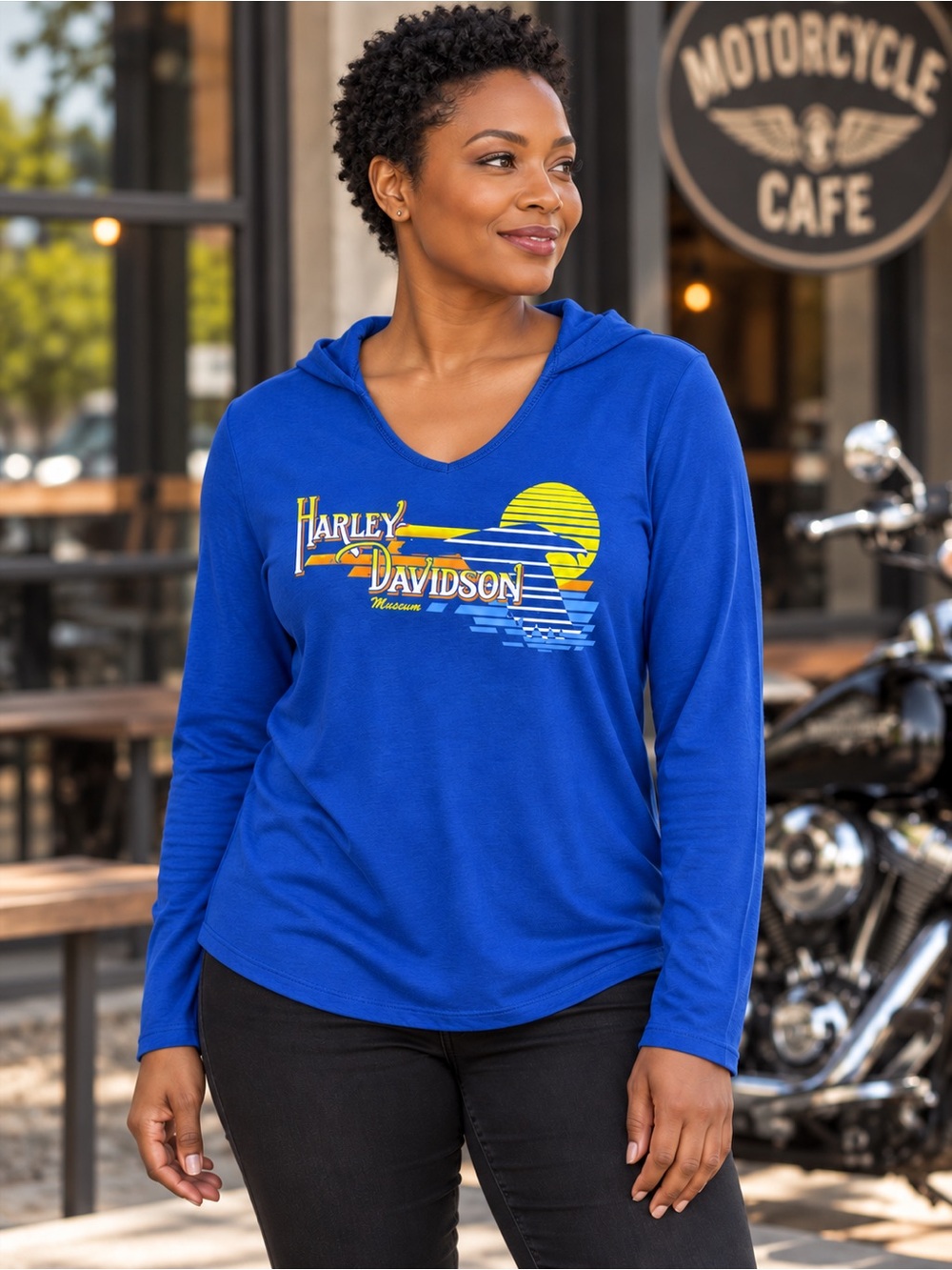 Harley-Davidson Royal Blue Hooded Graphic Long Sleeve Top